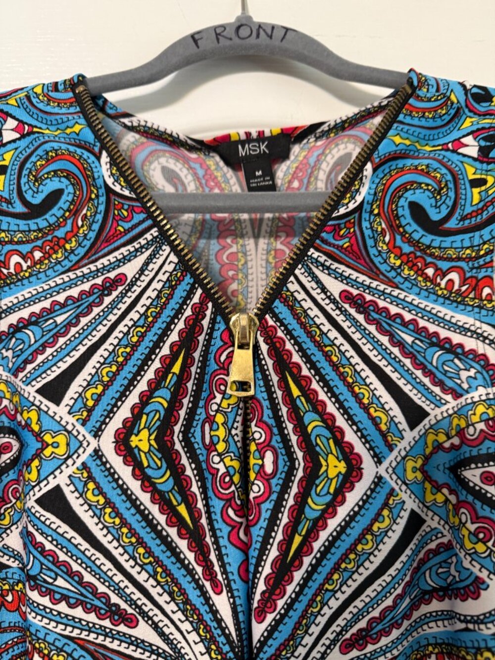 MSK Paisley Print Boho Sleeveless Zip Front Dress, Size Medium - Picture 3 of 9